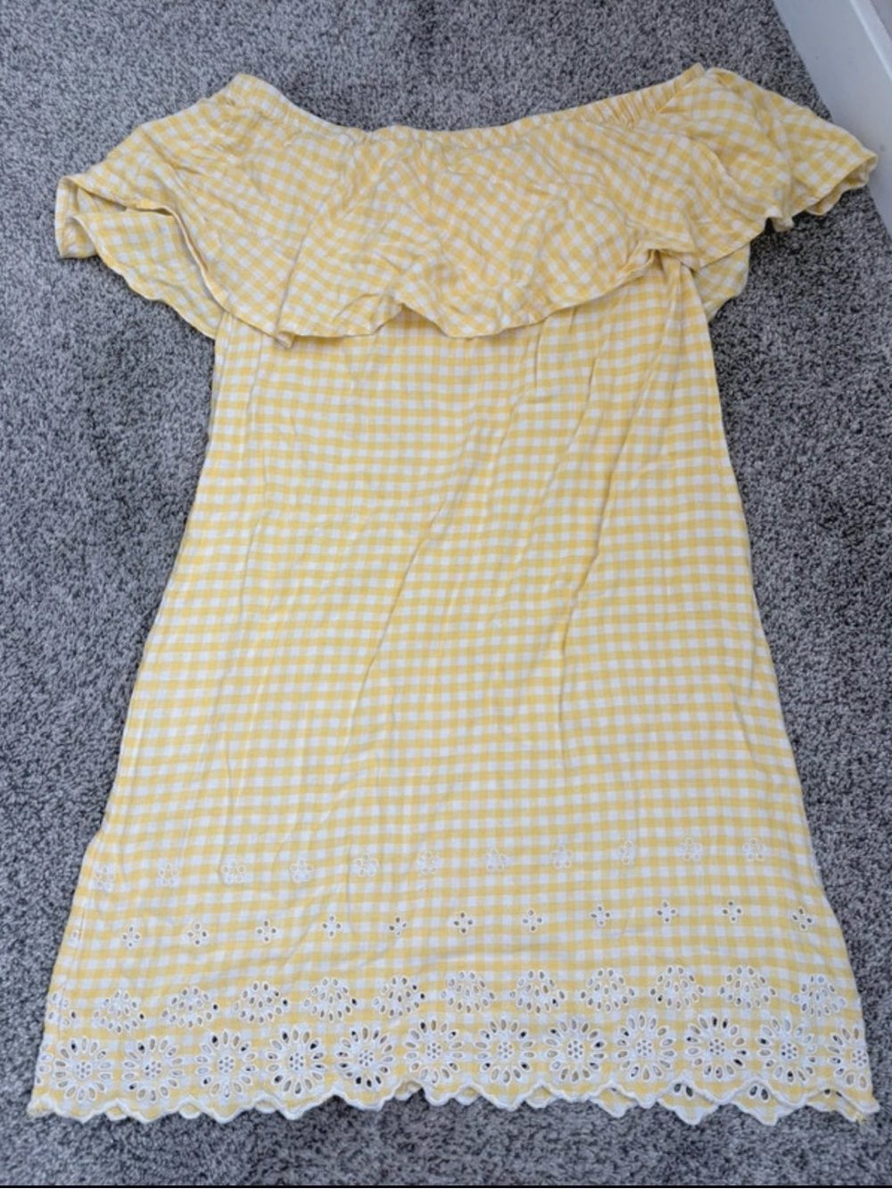 Old Navy Yellow and White Gingham Off-Shoulder Midi Dress
